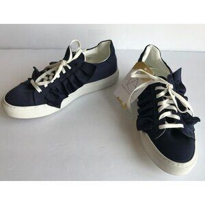 Joshua's Navy Blue Satin Ruffle Lace-Up Sneakers, Size 8 (US) 38 (IT)
